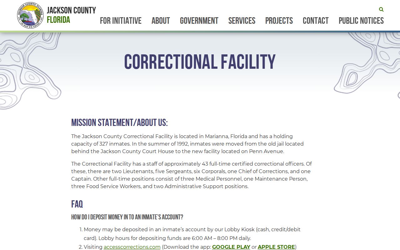 Jackson County Correctional Facility booking and roster information page