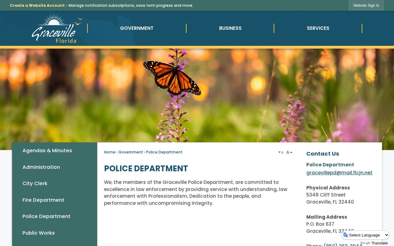 Graceville Police Department source for Graceville arrest and booking record requests