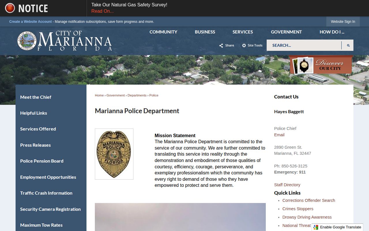 Marianna Police Department source for Marianna arrest and booking records